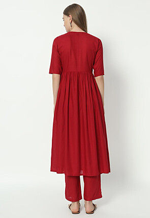 Solid Color Cotton Rayon Co Ord Set in Red