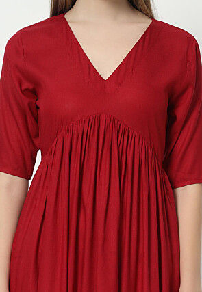 Solid Color Cotton Rayon Co Ord Set in Red