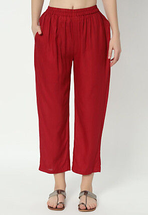 Solid Color Cotton Rayon Co Ord Set in Red