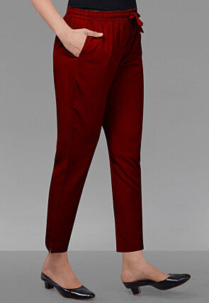 Solid Color Cotton Rayon Pant in Maroon