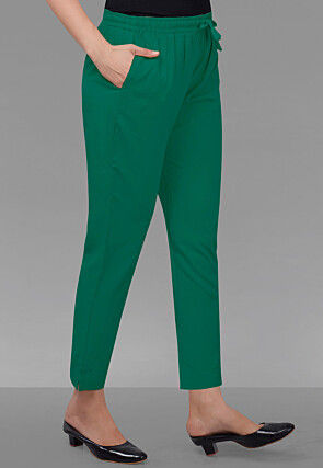 Solid Color Cotton Rayon Pant in Teal Green