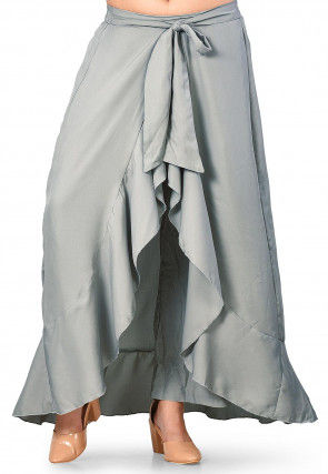Solid Color Cotton Ruffled Palazzo in Grey