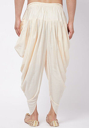 Solid Color Cotton Satin Dhoti Pant in Cream