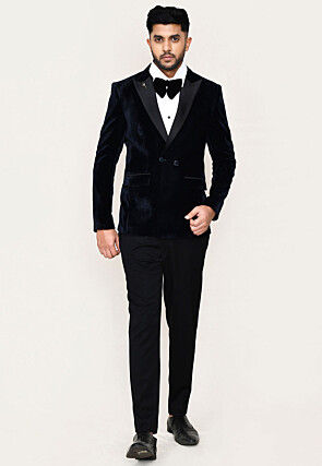 Solid Color Cotton Satin Tuxedo in Black