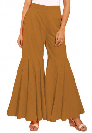 Solid Color Cotton Sharara in Dark Beige