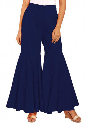 Solid Color Cotton Sharara in Navy Blue