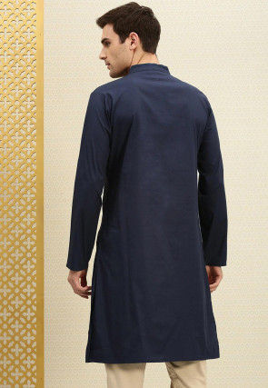 Solid Color Cotton Sherwani in Navy Blue