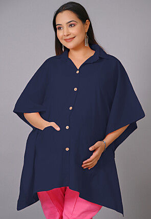 Maternity  Cotton Shirt in Navy Blue