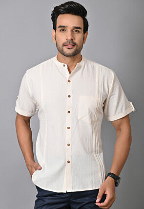 Solid Color Cotton Shirt in Off White