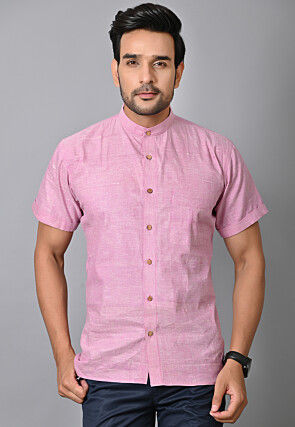 Solid Color Cotton Shirt in Pink