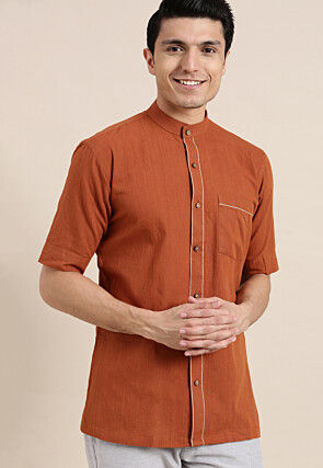 Solid Color Cotton Shirt in Rust