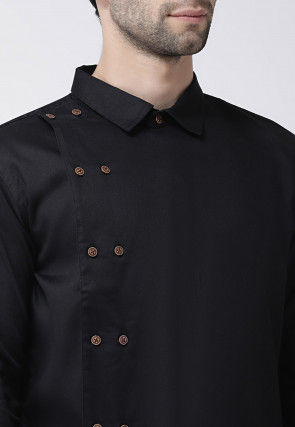 Solid Color Cotton Short Kurta in Black