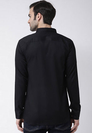 Solid Color Cotton Short Kurta in Black