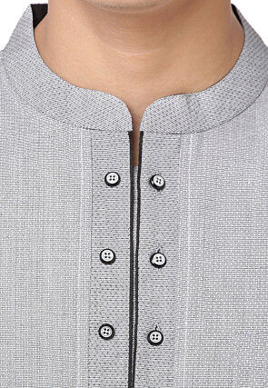 Solid Color Cotton Short Kurta in Grey