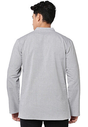 Solid Color Cotton Short Kurta in Grey