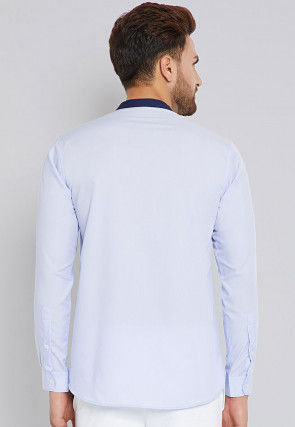 Solid Color Cotton Short Kurta in Light Blue