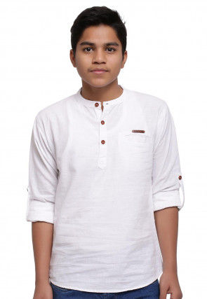 Solid Color Cotton Short Kurta in White