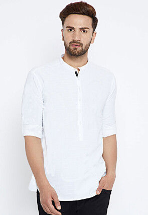 Solid Color Cotton Short Kurta in White