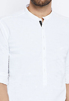 Solid Color Cotton Short Kurta in White