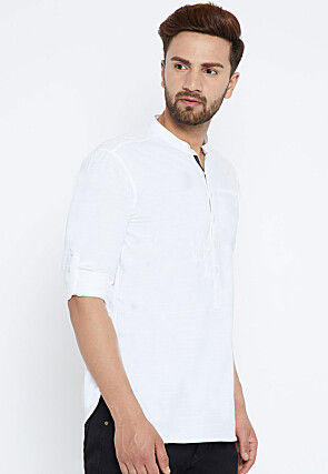 Solid Color Cotton Short Kurta in White