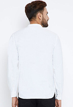 Solid Color Cotton Short Kurta in White