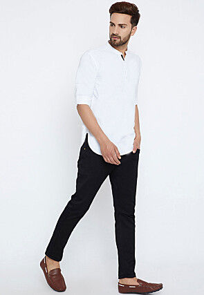 Solid Color Cotton Short Kurta in White