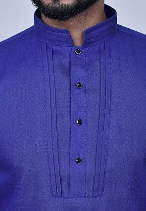 Solid Color Cotton Short Kurta Set in Blue