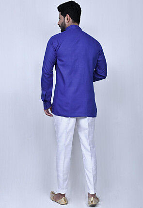 Solid Color Cotton Short Kurta Set in Blue