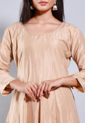 Solid Color Cotton Silk Anarkali Kurta Set in Beige