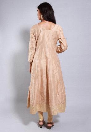 Solid Color Cotton Silk Anarkali Kurta Set in Beige