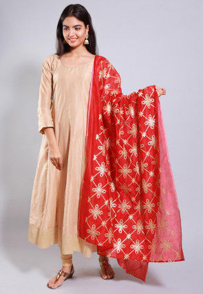 Solid Color Cotton Silk Anarkali Suit in Beige