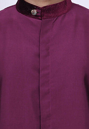 Solid Color Cotton Silk Asymmetric Dhoti Kurta in Magenta