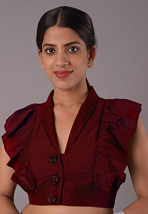 Solid Color Cotton Silk Blouse in Maroon