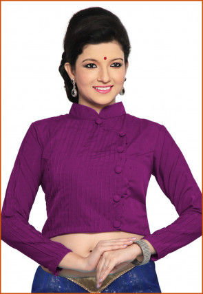 Solid Color Cotton Silk Blouse in Purple