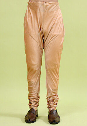 Solid Color Cotton Silk Churidar in Beige