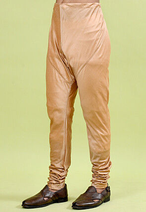 Solid Color Cotton Silk Churidar in Beige