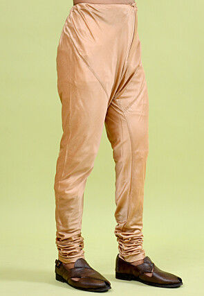 Solid Color Cotton Silk Churidar in Beige