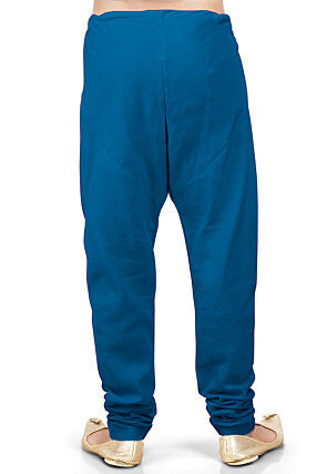 Solid Color Cotton Silk Churidar in Blue