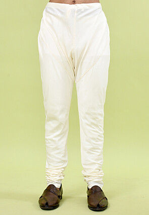 Solid Color Cotton Silk Churidar in Cream