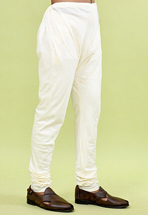 Solid Color Cotton Silk Churidar in Cream