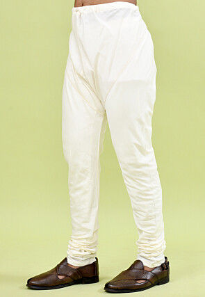 Solid Color Cotton Silk Churidar in Cream