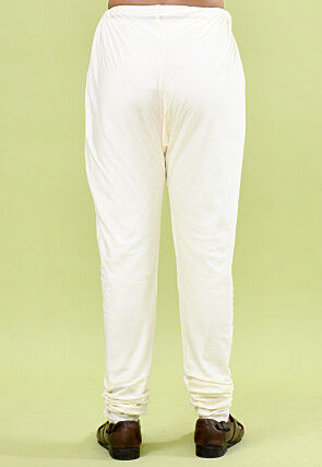 Solid Color Cotton Silk Churidar in Cream