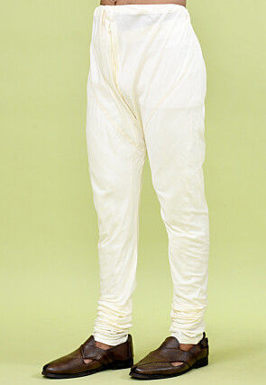Solid Color Cotton Silk Churidar in Cream