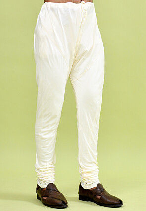 Solid Color Cotton Silk Churidar in Cream