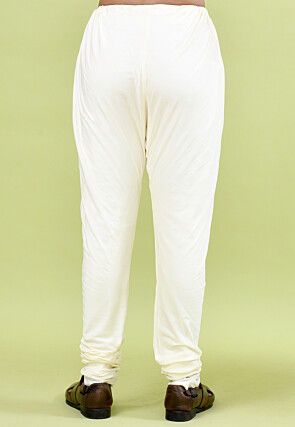 Solid Color Cotton Silk Churidar in Cream