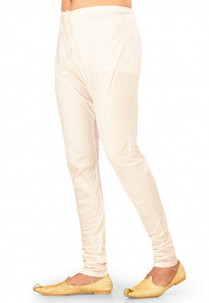 Solid Color Cotton Silk Churidar in Cream