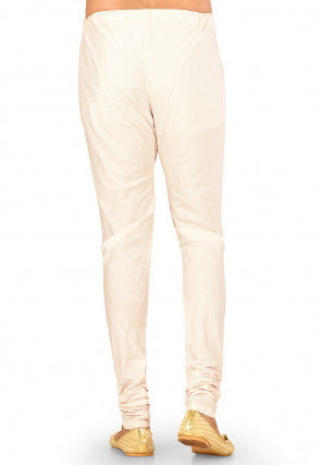 Solid Color Cotton Silk Churidar in Cream