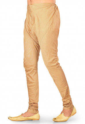 Solid Color Cotton Silk Churidar in Dark Beige