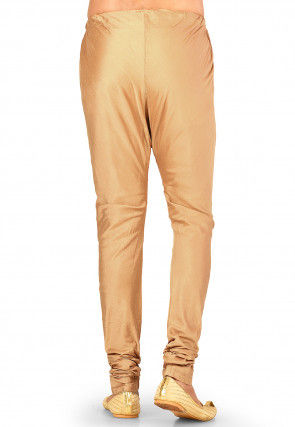 Solid Color Cotton Silk Churidar in Dark Beige