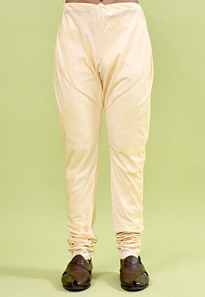Solid Color Cotton Silk Churidar in Light Beige